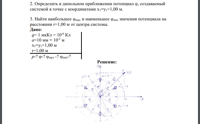 Заряды системы, изображенной на рис. 3.4, лежат в плоскости x, y и помещаются в вершинах шестиугольника со стороной  1. Найти электрический дипольный