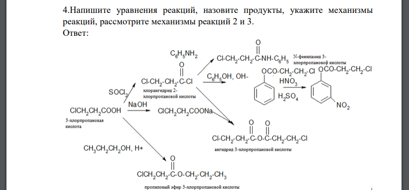 Напишите уравнения реакций, назовите продукты, укажите механизмы реакций, рассмотрите механизмы реакций 2 и 3.