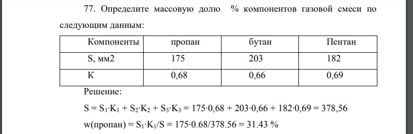 Определите массовую долю % компонентов газовой смеси по следующим данным: