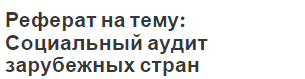 Реферат на тему: Социальный аудит зарубежных стран