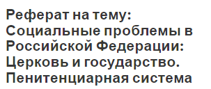 Реферат на тему: Социальные проблемы в Российской Федерации: Церковь и государство. Пенитенциарная система