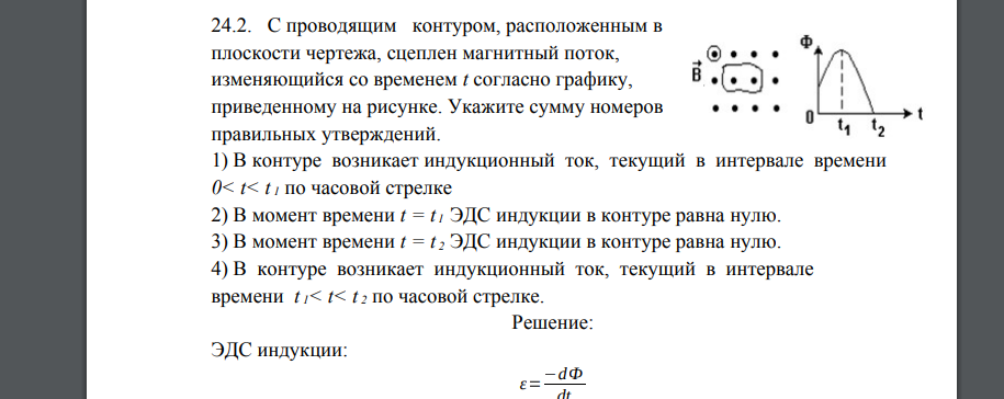 С проводящим контуром, расположенным в плоскости чертежа, сцеплен магнитный поток, изменяющийся со временем t согласно графику