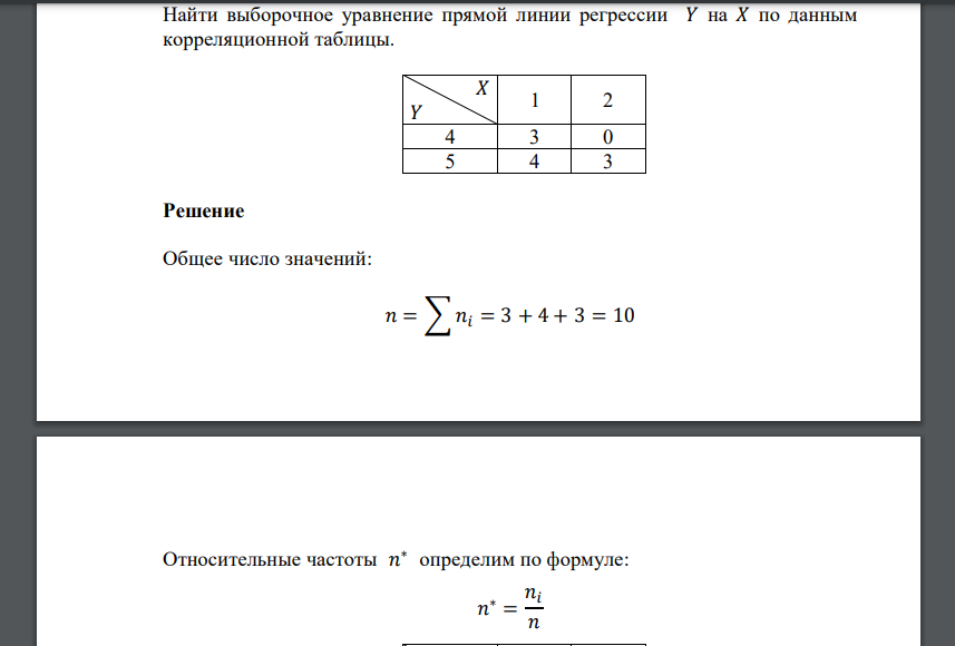 Найти выборочное уравнение прямой линии регрессии 𝑌 на 𝑋 по данным корреляционной таблицы. 𝑋 𝑌