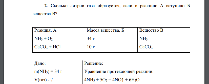 Сколько литров газа образуется, если в реакцию А вступило Б вещества В?