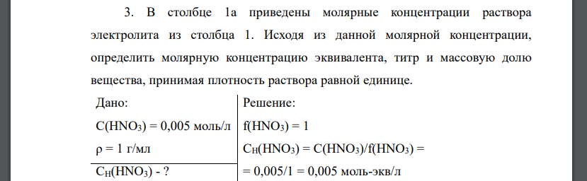 В столбце 1а приведены молярные концентрации раствора электролита из столбца 1. Исходя из данной молярной концентрации