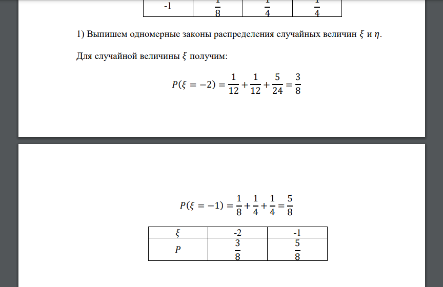 Случайные величины 𝜉 𝜂 имеют следующий совместный закон распределения
