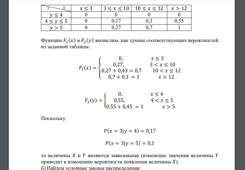 Задана двумерная случайная величина (𝑋, 𝑌) (двумерный случайный вектор дискретного типа) своей таблицей распределения. Найти: а) функцию