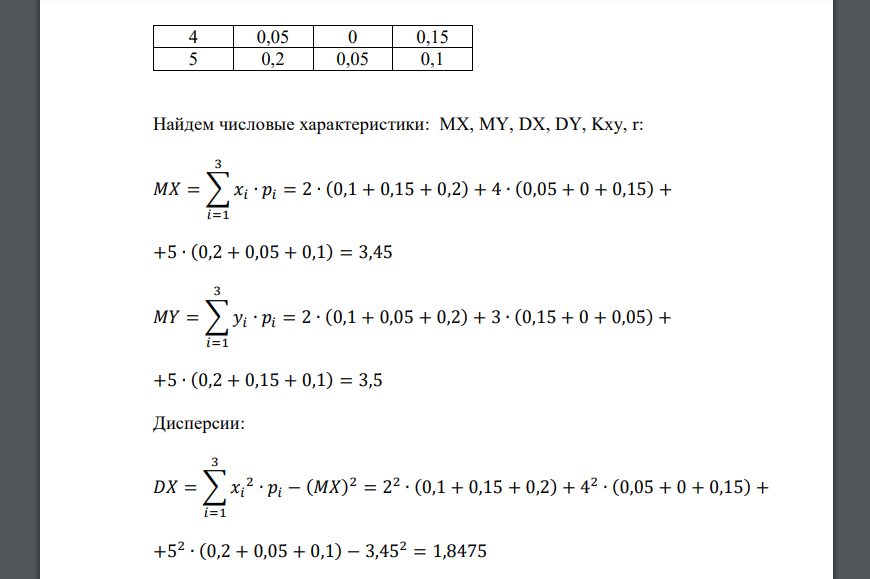 Дана таблица, определяющая закон распределения системы двух случайных величин (Х;У)