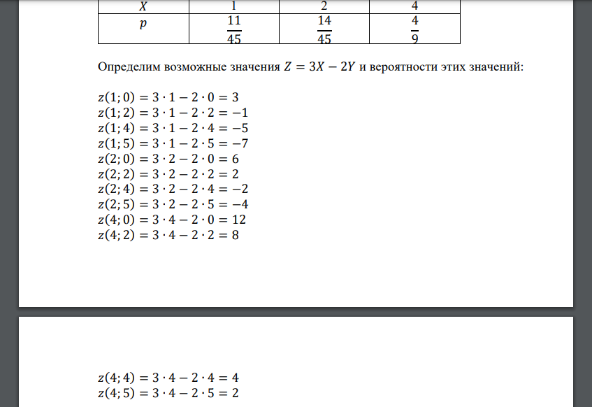 Задана таблица совместного распределения дискретных случайных величин 𝑋 и 𝑌. 𝑋 𝑌 1 2 4 0 2/A