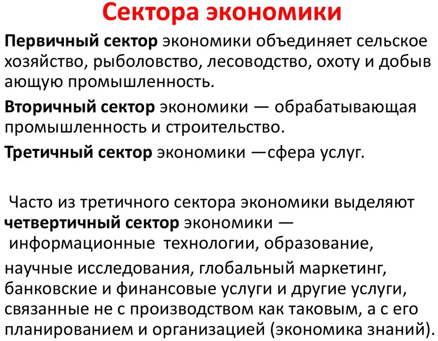 Первичный и вторичный сектора экономики - секторы, понятие и виды