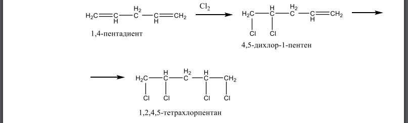 Какие соединения образуются при взаимодействии 1,4-пентадиена с хлором? Приведите механизм реакций.