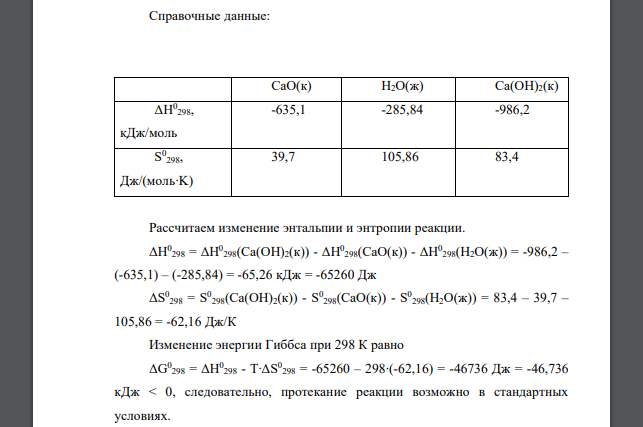 На основании стандартных энтальпий образования и абсолютных стандартных энтропий (таблица 21) соответствующих веществ вычислите изменение