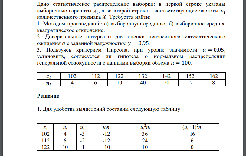 Дано статистическое распределение выборки: в первой строке указаны выборочные варианты 𝑥𝑖 , а во второй строке
