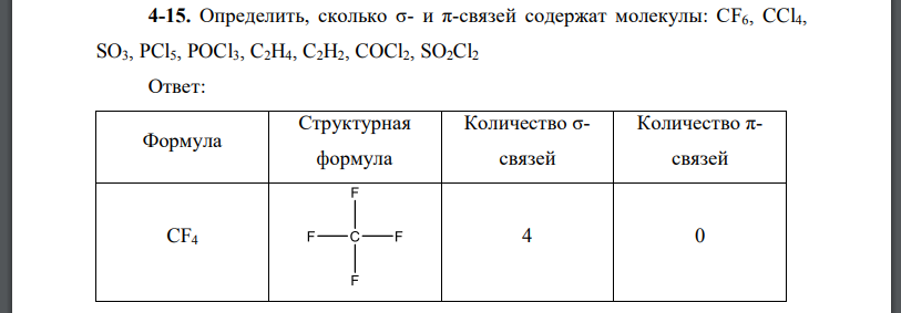 Определить, сколько σ- и π-связей содержат молекулы: CF6, CCl4, SO3, PCl5, POCl3, C2H4
