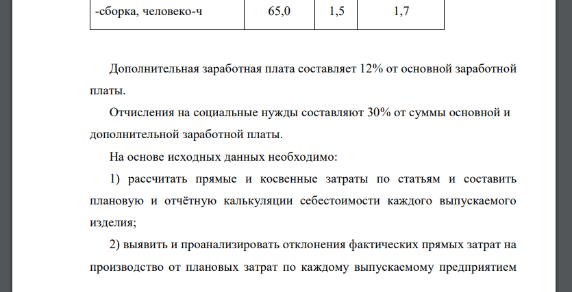 Рассчитать прямые и косвенные затраты по статьям и составить плановую и отчётную калькуляции себестоимости каждого выпускаемого изделия; 2) выявить и проанализировать