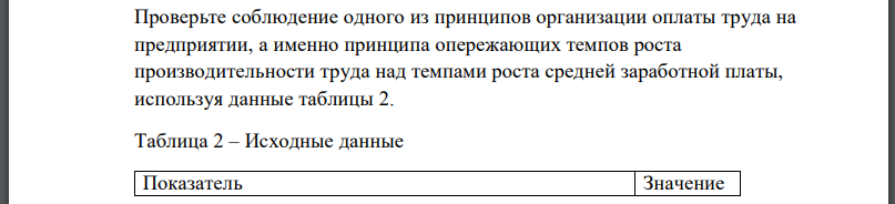 Проверьте соблюдение одного из принципов организации оплаты труда на предприятии, а именно принципа опережающих темпов роста