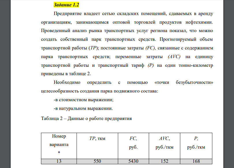 Предприятие владеет сетью складских помещений, сдаваемых в аренду организациям, занимающимся оптовой торговлей продуктов