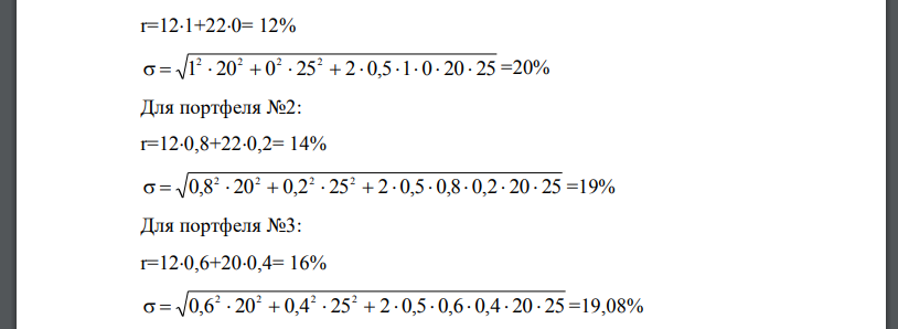 Портфель состоит из двух ценных бумаг А и В со следующими характеристиками: ожидаемая доходность акций А составляет 12%, их