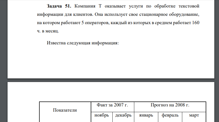 Компания Т оказывает услуги по обработке текстовой информации для клиентов. Она использует свое стационарное оборудование, на котором работают 5 операторов