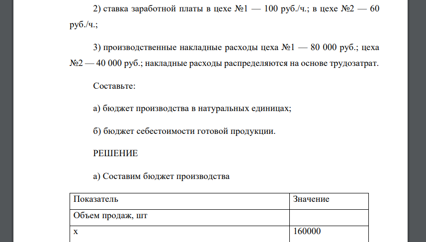 Составьте: а) бюджет производства в натуральных единицах; б) бюджет себестоимости готовой продукции