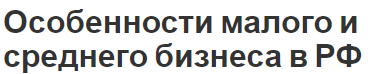 Особенности малого и среднего бизнеса в РФ - исторические аспекты, сущность и характеристики