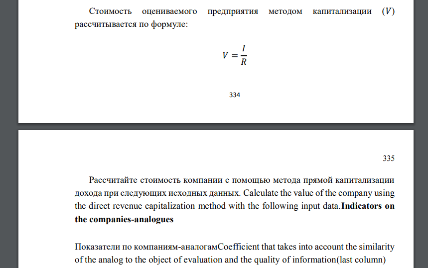 Расчет стоимости компании Стоимость оцениваемого предприятия методом капитализации (𝑉) рассчитывается по формуле