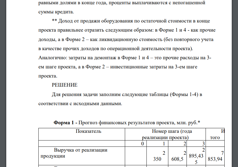 Составить прогноз финансовых результатов по инвестиционному проекту и сделать вывод о прибыльности и рентабельности