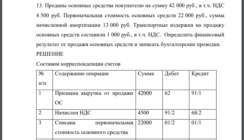 Проданы основные средства покупателю на сумму 42 000 руб., в т.ч. НДС 4 500 руб. Первоначальная стоимость основных средств