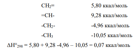 Используя метод Соудерса, Мэтьюза, Харда вычислить ΔH°298 1- бутена и сравнить с экспериментальным значением