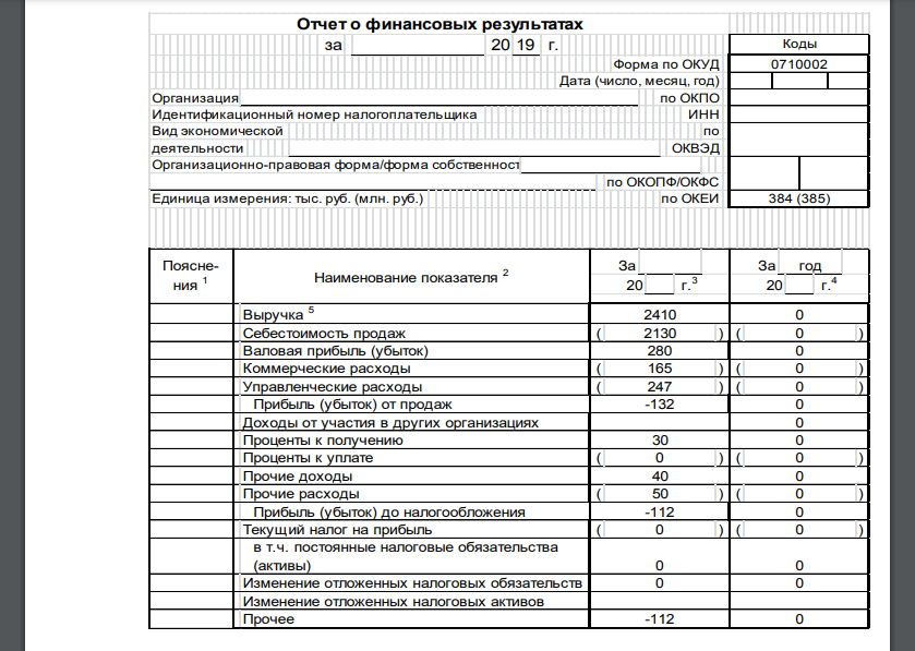 Выполнить бухгалтерские записи по нижеприведенным операциям и составить Отчет о финансовых результатах. За отчетный период