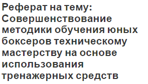 Реферат на тему: Совершенствование методики обучения юных боксеров техническому мастерству на основе использования тренажерных средств