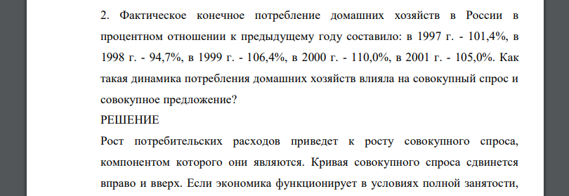 Фактическое конечное потребление домашних хозяйств в России в процентном отношении к предыдущему году составило