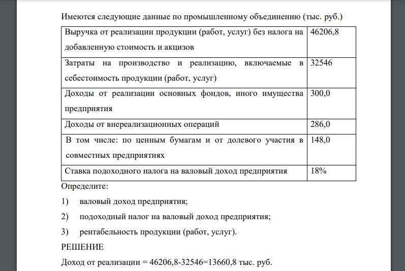 Имеются следующие данные по промышленному объединению (тыс. руб.) Выручка от реализации продукции
