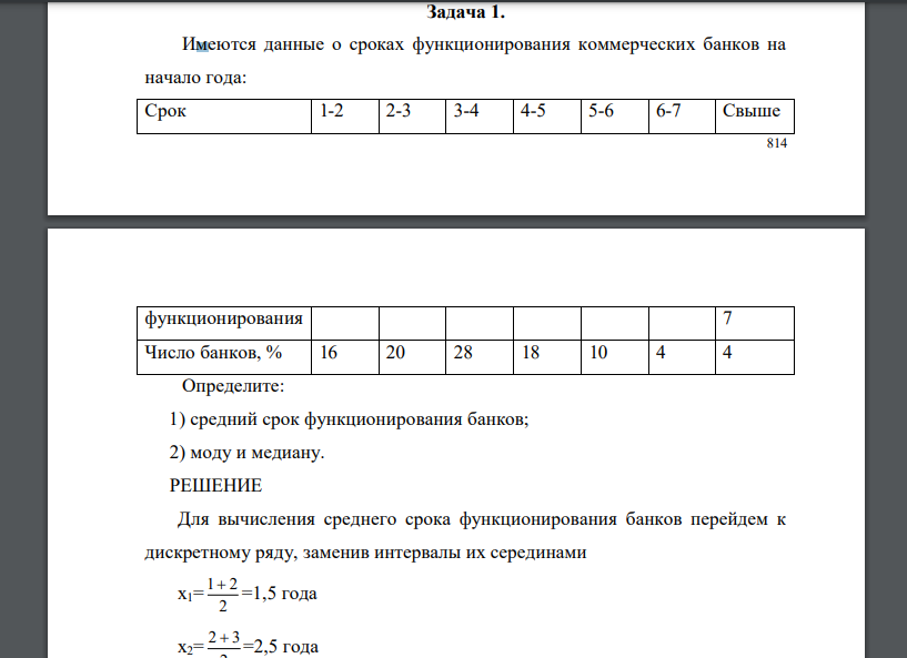 Имеются данные о сроках функционирования коммерческих банков на начало года: Срок 1-2 2-3 3-4 4-5 5-6 6-7 Свыше