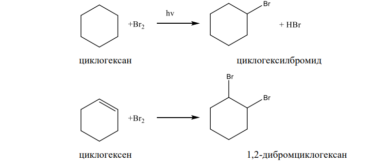 Сравните отношение бензола, циклогексана и циклогексена к действию брома и окислителей. Какие углеводороды могут быть получены