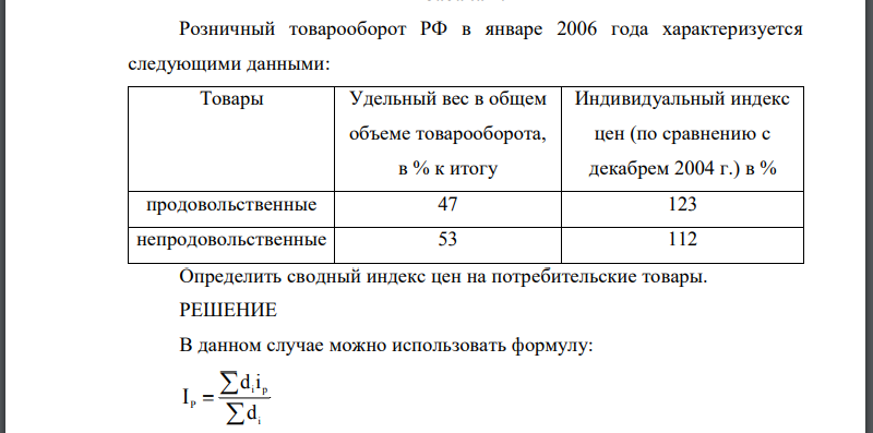 Розничный товарооборот РФ в январе 2006 года характеризуется следующими данными: