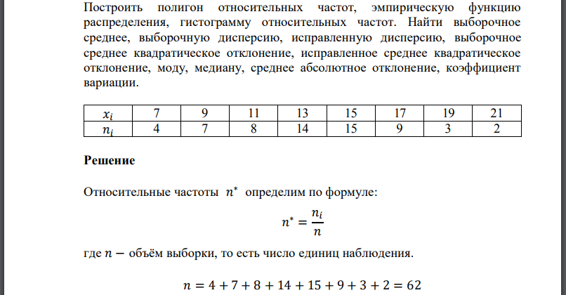 Построить полигон относительных частот, эмпирическую функцию распределения, гистограмму относительных частот. Найти