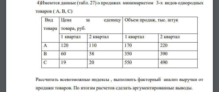 Рассчитать всевозможные индексы , выполнить факторный анализ выручки от продажи товаров. По итогам расчетов сделать аргументированные выводы