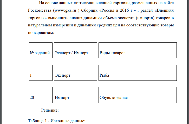 На основе данных статистики внешней торговли, размешенных на сайте Госкомстата (www:gks.ru ) Сборник «Россия в 2016 г.» , раздел «Внешняя торговля»