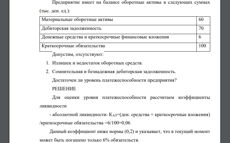 Предприятие имеет на балансе оборотные активы в следующих суммах (тыс. ден. ед.): Материальные оборотные активы