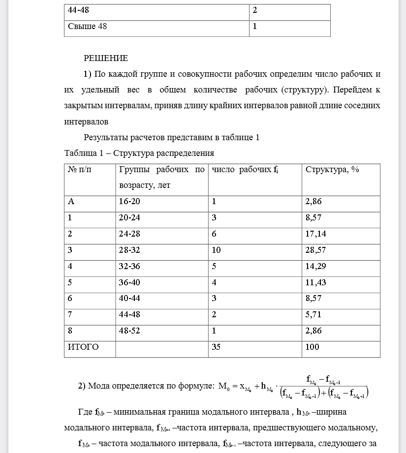 По данным 10%-й выборки рабочих предприятия, результаты которой представлены ниже, определить: 1) относительную величину структуры численности рабочих