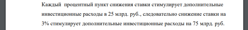 Предложение денег в экономике увеличилось на 60 млрд. руб. Известно, что увеличение денежной массы на 20 млрд. руб. снижает ставку
