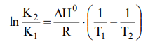 Вычислить константу равновесия некоторой реакции при температуре T2, если известны константа равновесия этой реакции при температуре T1 и среднее значение теплового эффекта H