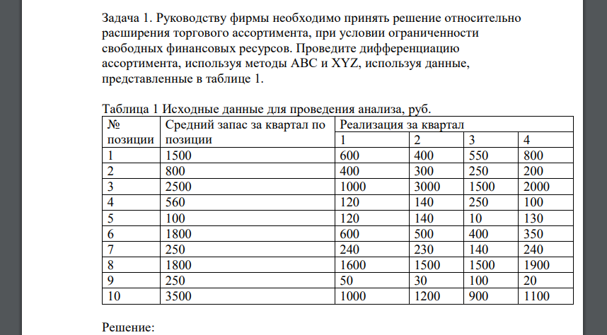 Руководству фирмы необходимо принять решение относительно расширения торгового ассортимента