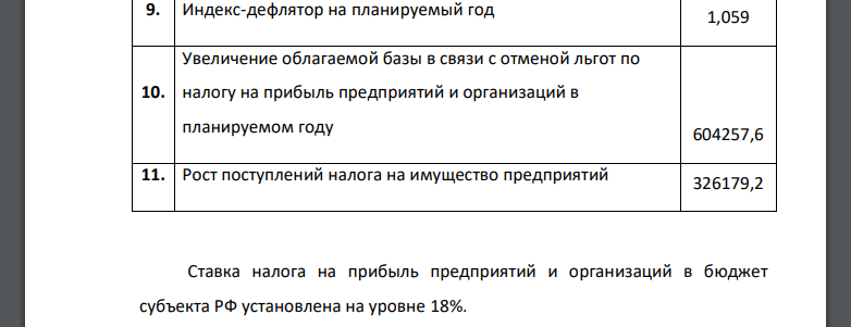 В финансовом органе имеется следующая информация для планирования поступления налогов в бюджет. Требуется: Рассчитать плановые показатели