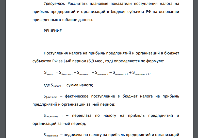 В финансовом органе имеется следующая информация для планирования поступления налогов в бюджет. Требуется: Рассчитать плановые показатели