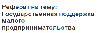 Реферат: Государственная поддержка малого бизнеса