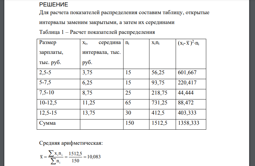Имеются следующие данные о распределении рабочих цеха по размеру месячной заработной платы: Размер зарплаты, тыс. руб. до 5,0 5,0-7,5