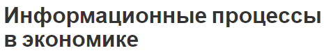 Информационные процессы в экономике - концепция, сущность, ключевые области и особенности