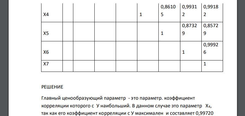 На основе матрицы парных коэффициентов корреляции произведите выбор главного ценообразующего параметра (ГЦП) оцениваемого оборудования